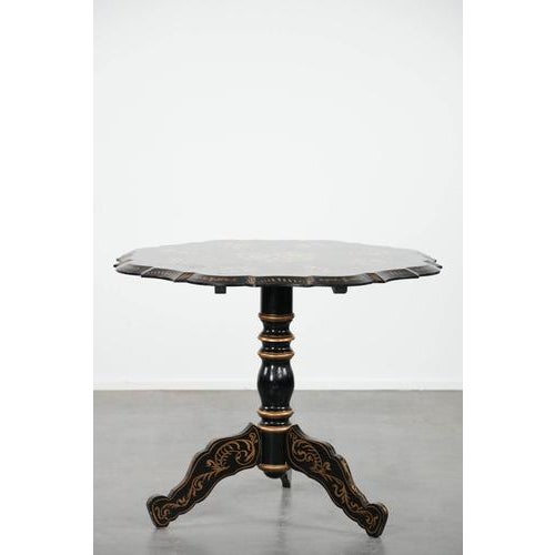 Wood Antique English Hand-Painted Floral Tilt-Top Table, Late 19th Century. For Sale - Image 7 of 18