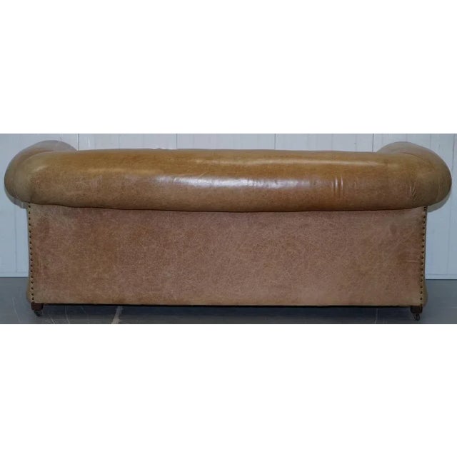 Vintage Victorian Style Brown Leather Club Sofa For Sale - Image 17 of 18