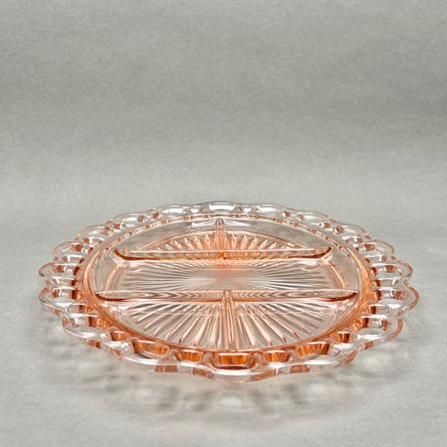 Anchor Hocking Vintage Pink Anchor Hocking “Old Colony” Open Lace 5-Part Divided Relish Dish Platter For Sale - Image 4 of 8