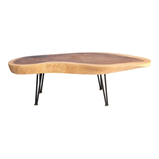 One Slab Living Edge Coffee Table With Black Iron Legs 51 For Sale