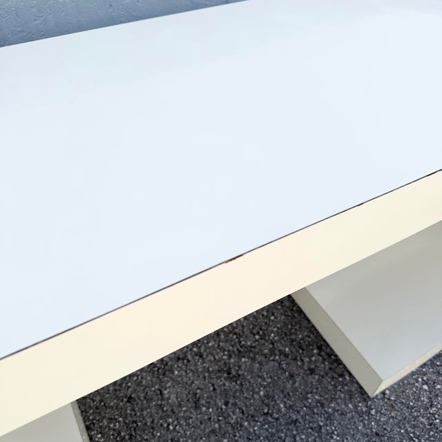 Cream Postmodern Cream Gloss Laminate Scroll Console Table For Sale - Image 8 of 8