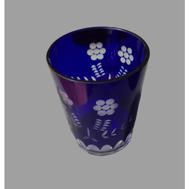 Victorian Vintage "Tumble Up" Bohemian Cut to Clear Cobalt Blue Bedside Carafe Decanter & Tumbler For Sale - Image 3 of 7