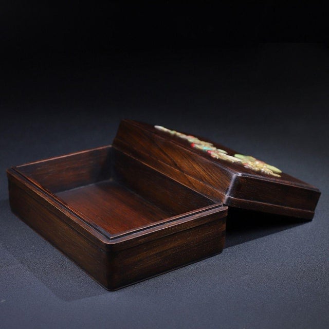 Huali Rosewood Box Inlaid With Hardstone Bird Motif For Sale - Image 11 of 11