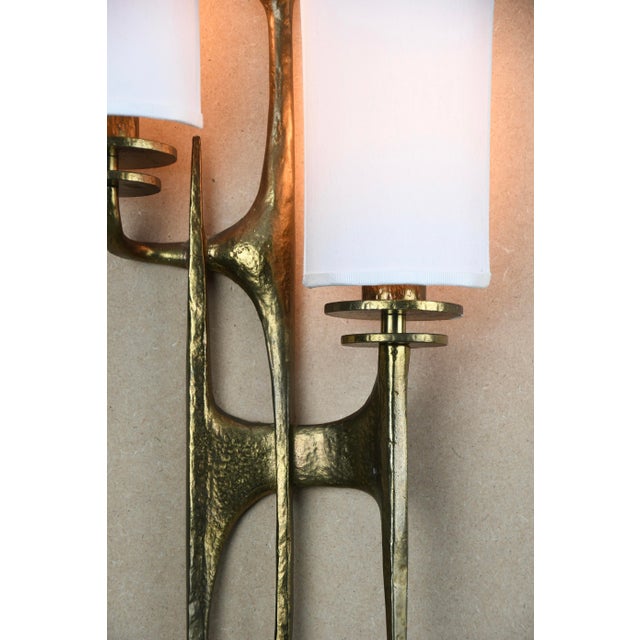 Goldenrod Sculptural Brutalist Bronze Wall Sconces by Félix Agostini, 1960, Set of 2 For Sale - Image 8 of 17