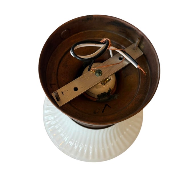 Mid-Century Modern Mid 20th Century Pair of Mid Century Milk Glass Flushmount Ceiling Lights For Sale - Image 3 of 7