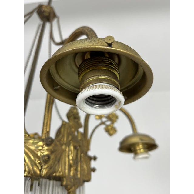 Art Deco 7-Light Chandelier in Brass and Glass, 1940s For Sale - Image 14 of 18