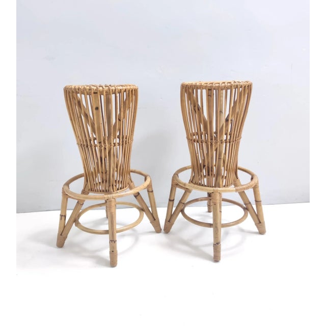 Postmodern Vintage Round Bamboo Stools from Tito Agnoli, 1960s, Set of 2 For Sale - Image 3 of 14