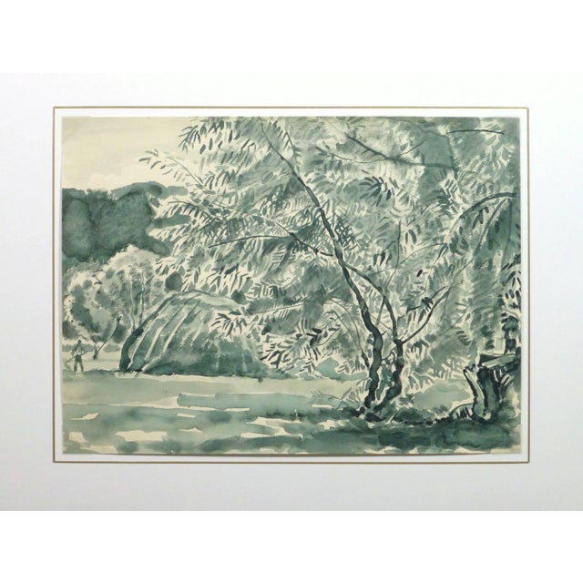 Francois Kamel, French Watercolor - Viridescent Garden For Sale - Image 4 of 5