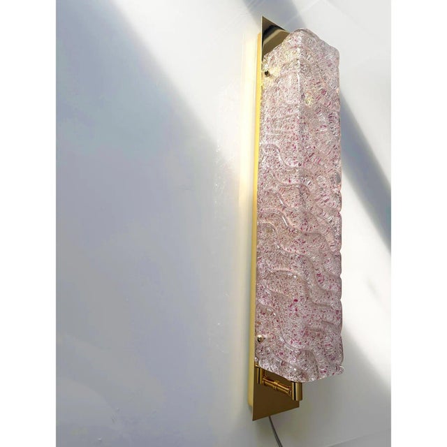Contemporary rectangular wall sconce made in clear and ametista “graniglia” murano glass wall sconces- set of two the...