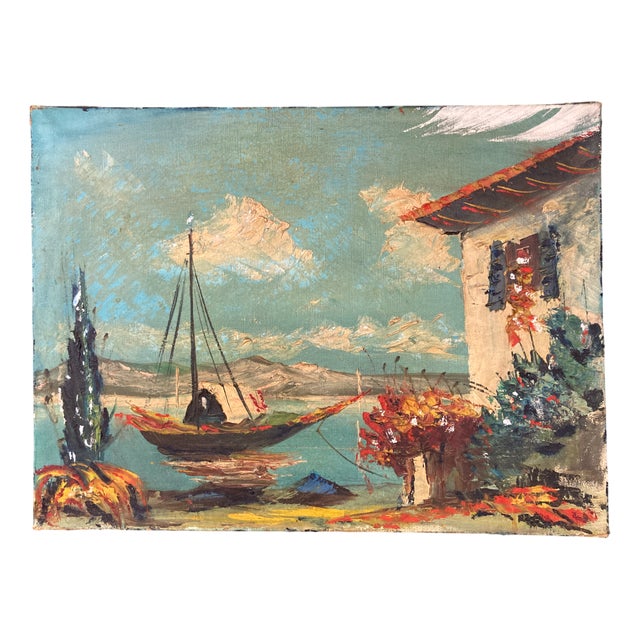 French School Artist, Mediterranean Marine Scene, 1950s, Oil on Canvas For Sale