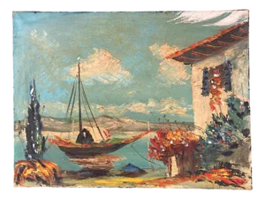 French School Artist, Mediterranean Marine Scene, 1950s, Oil on Canvas
