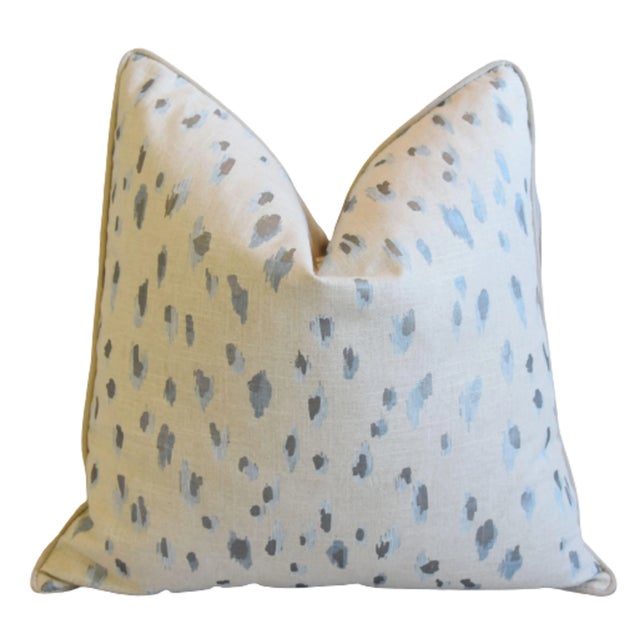 Textile Blue & Silver Animal Cat Spot Linen and Velvet Feather/Down Pillow 24" Square For Sale - Image 7 of 7