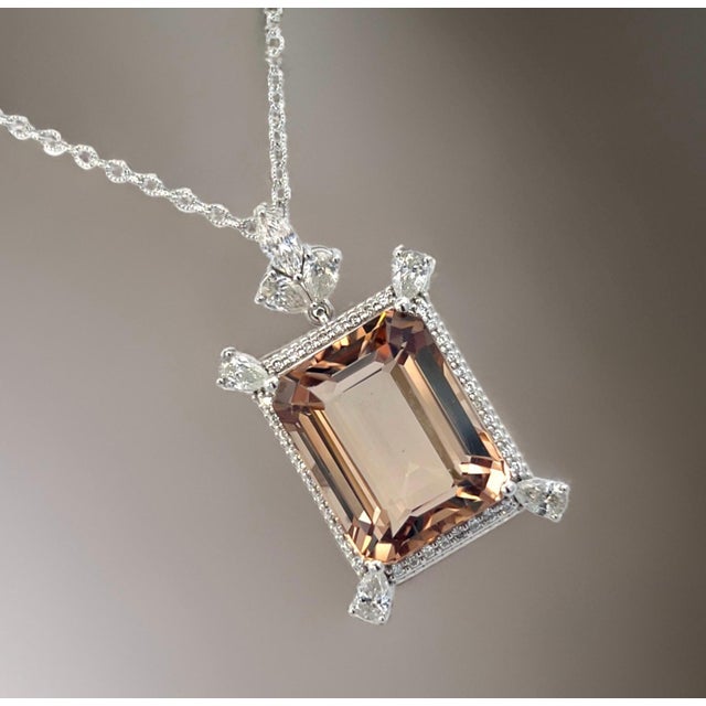 Natural Smoky Topaz Diamond Necklace 20" 14k Gold 38.38 TCW Certified For Sale In New York - Image 6 of 16