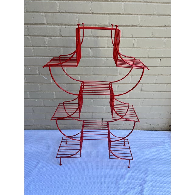 Vintage Mid-Century Atomic Pagoda Nine Tier Tole Plant Stand - Newly Painted Red For Sale In Mobile - Image 6 of 6