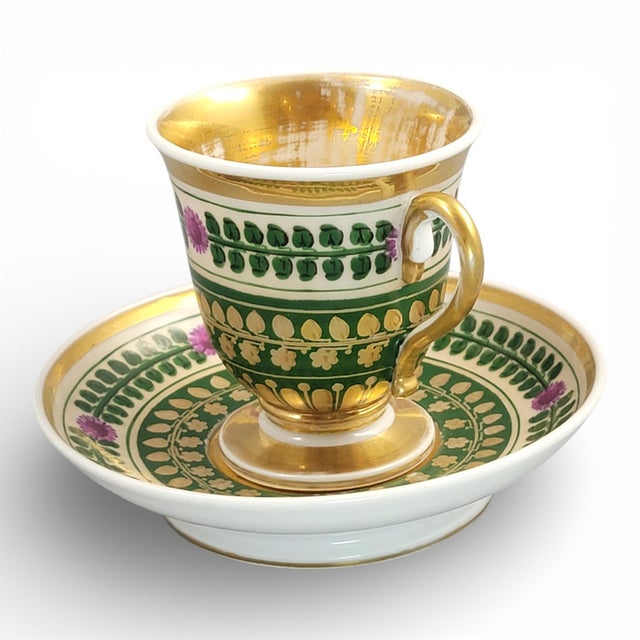 Amtique Empire Porcelain Cup and Saucer, 1820, Set of 2 For Sale - Image 6 of 14