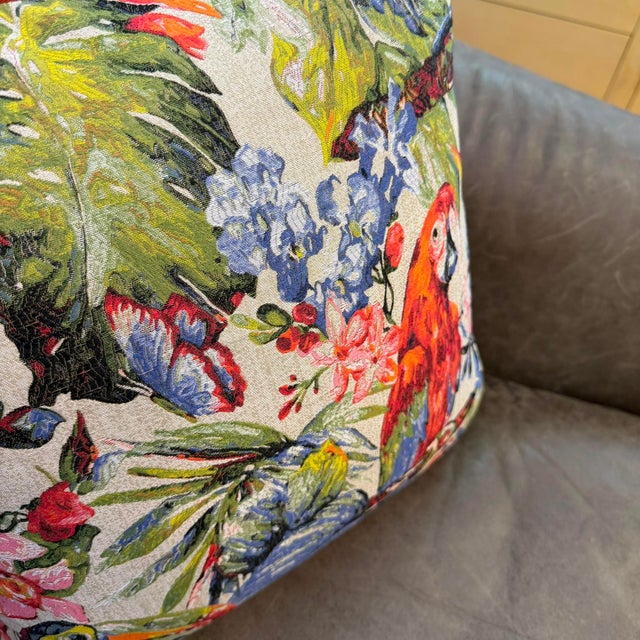 Scarlet Macaw Toucan Woven Cushion Cover For Sale In Los Angeles - Image 6 of 10