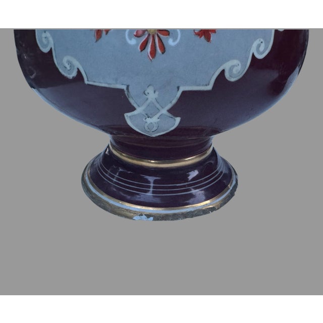 Burgundy Pair Antique 19” Hand Painted Gilt Decorated Old Pair Porcelain Portrait Handled Vases For Sale - Image 8 of 11