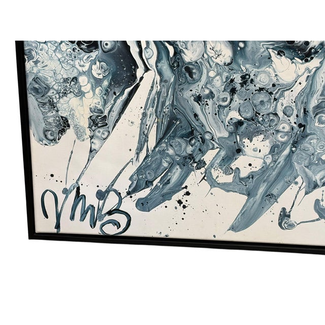 Contemporary Fluid Acrylic Art on Stretched Canvas on a Wood Frame 49" by 37" For Sale - Image 3 of 9