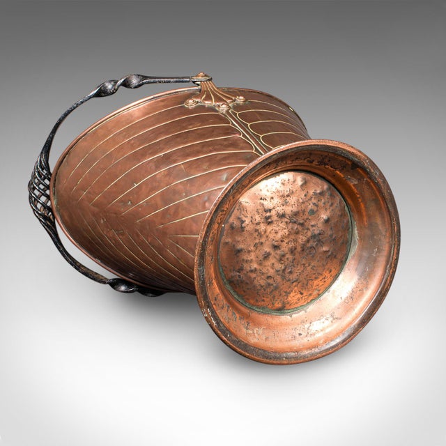 Antique Coal Scuttle, English, Copper, Fireside Basket, Art Nouveau, Victorian For Sale - Image 10 of 10