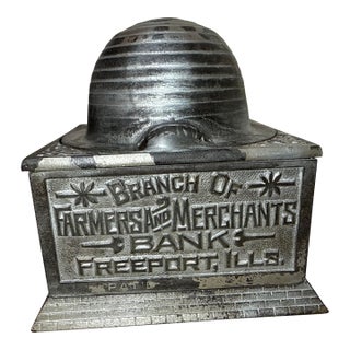 Large Antique 1892 Economy Accumulates Wealth Cast-Iron Beehive Mechanical Bank For Sale