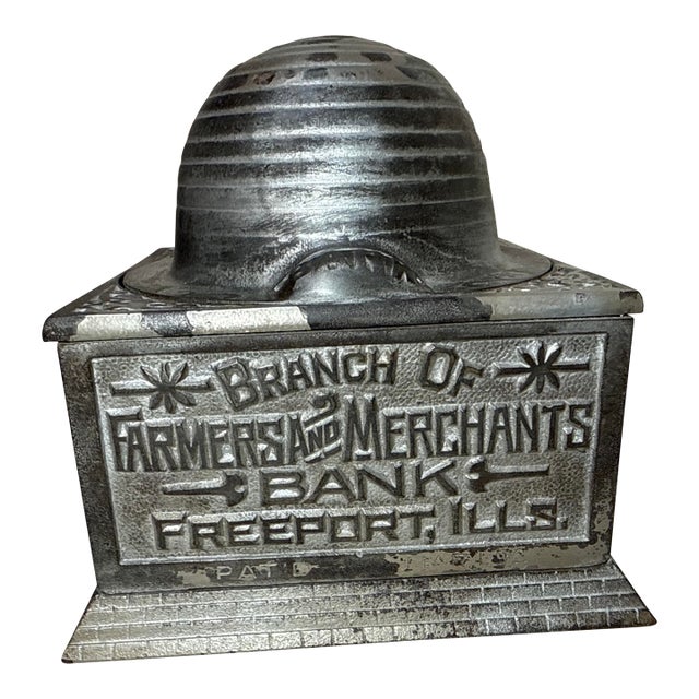Large Antique 1892 Economy Accumulates Wealth Cast-Iron Beehive Mechanical Bank For Sale