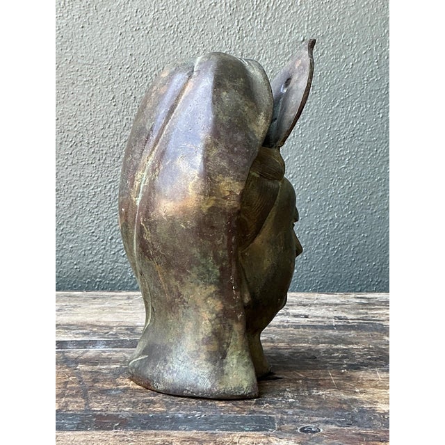 Vintage Patinated Bronze Buddha Head For Sale - Image 12 of 18