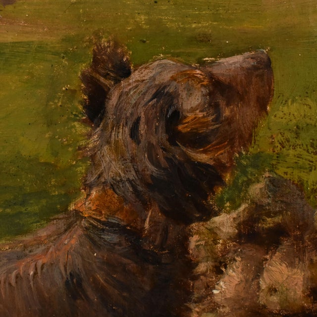 Charles Jean Auguste Escudier, Landscape with Shepherdess and Dog, 1895, Oil on Canvas, Framed For Sale - Image 7 of 11