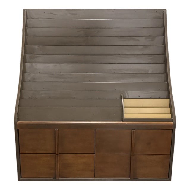 Mid Century Modern Greeting Card Display, Magazine Rack, Vinyl/Lp Rack, Commercial Cabinet, Walnut, Large 1966 For Sale