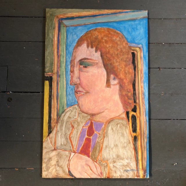 1970s Original E.J.Hartmann Abstract Modernist Portrait Painting 1970’s For Sale - Image 5 of 5