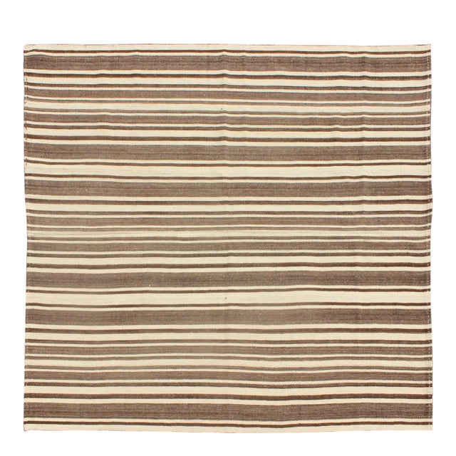 Vintage Turkish Flat-Weave in Muted Colored Kilim in Taupe, Brown and Cream For Sale