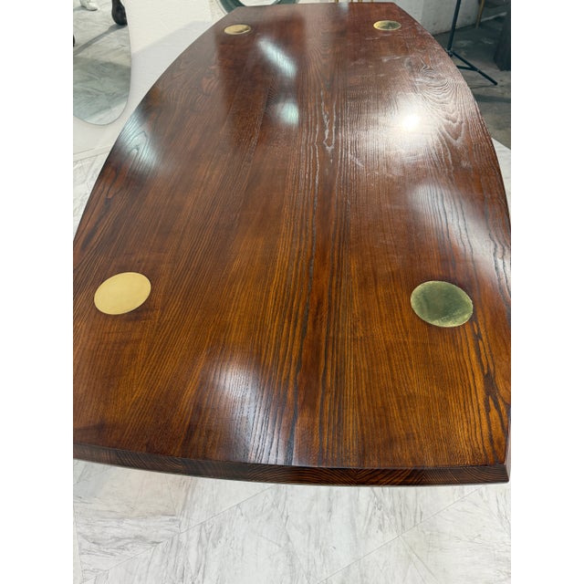 1970s Italian Mid-Century Modern Dining Table in Stained Ash With Brass Inlays For Sale - Image 9 of 9
