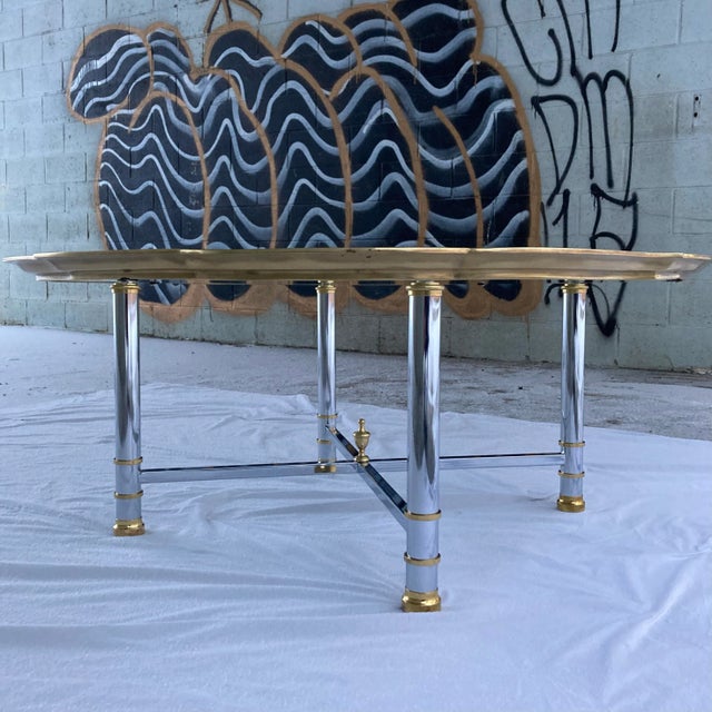 Mid-Century Modern Chrome X-Base Coffee Table Having Scalloped Brass Glass For Sale - Image 13 of 13