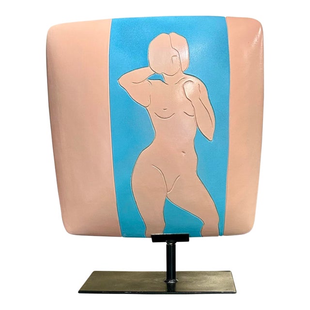 Modern, Abstract, Minimalist Female Nude Bisque Art on Display Stand and Signed by the Artist For Sale