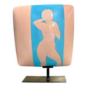 Modern, Abstract, Minimalist Female Nude Bisque Art on Display Stand and Signed by the Artist