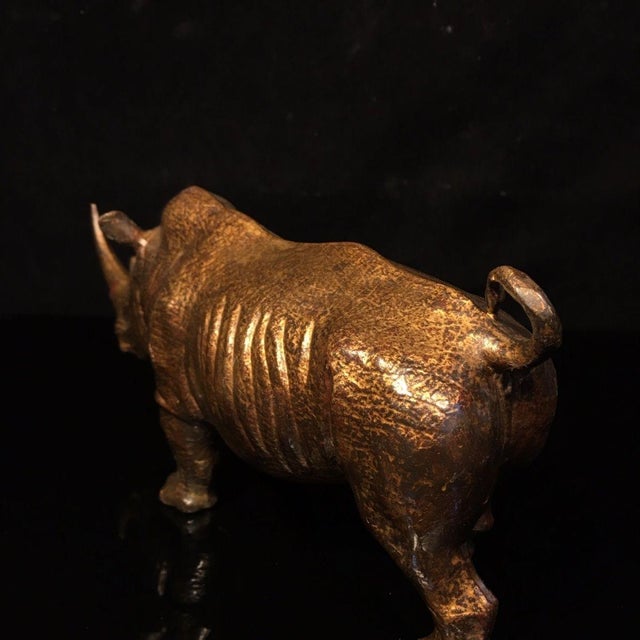Late 19th Century Late 19th Century Gilt Bronze Rhinoceros Statue, 1.1kg For Sale - Image 5 of 9