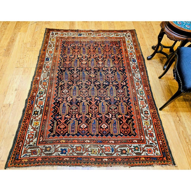 Vintage Persian Malayer Rug, Hand-Knotted Wool, Paisley Pattern, 5x6, Navy & Ivory For Sale - Image 4 of 18