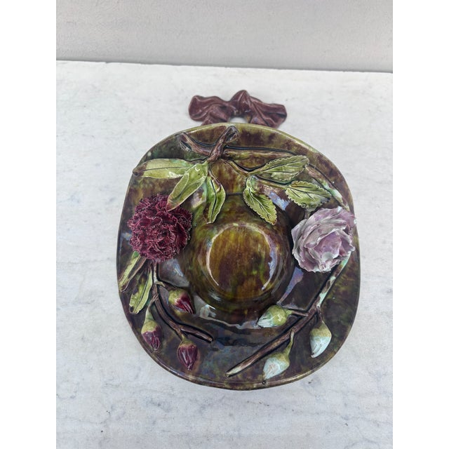 19th Century French Majolica Hat Wall Pocket.