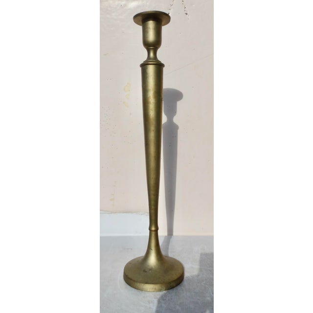 Mid-Century Modern Extra Tall Brass Candlestick 22.5" Tall For Sale - Image 3 of 5