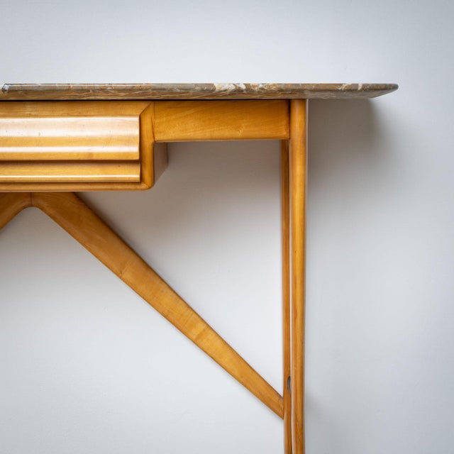 Mid-Century Modern 1950s Wall Console with Marble Top, Italy For Sale - Image 3 of 12