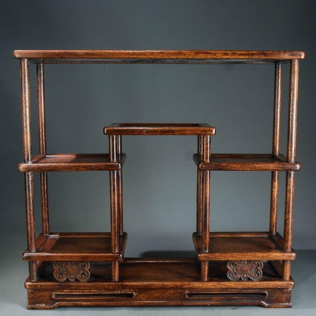 Chinese Vintage Chinese Huali Rosewood "Curio" Display Stand (Bogujia) With Carved Apron For Sale - Image 3 of 9