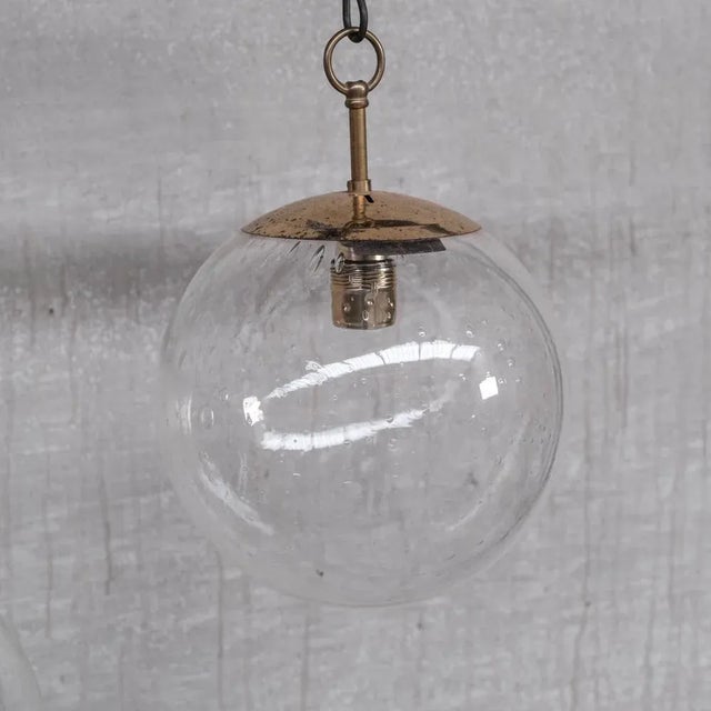 Mid-Century Brass and Bubble Glass Pendant For Sale - Image 8 of 11