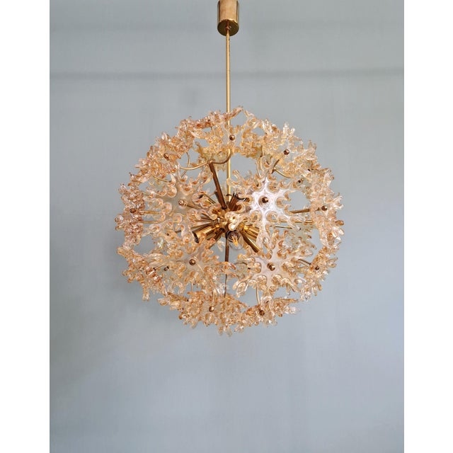 German Sputnik Chandelier in Brass and Amber Murano Glass from Sische, 1960 For Sale - Image 15 of 18