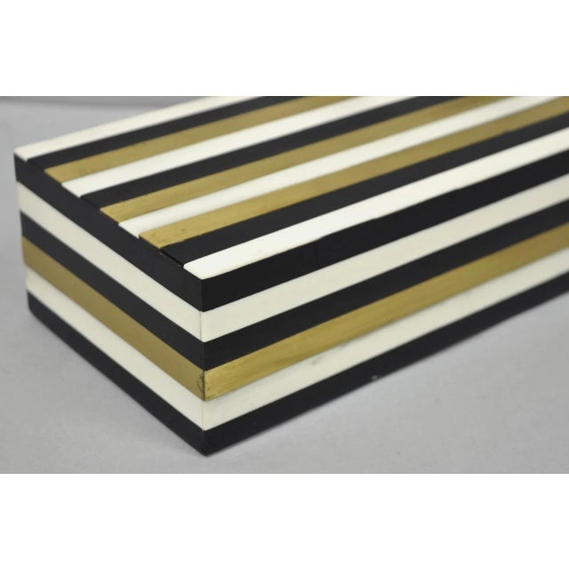 Black Modern Black White & Gold Bone & Brass Inlay Jewelry Trinket Box by Current Home For Sale - Image 8 of 17