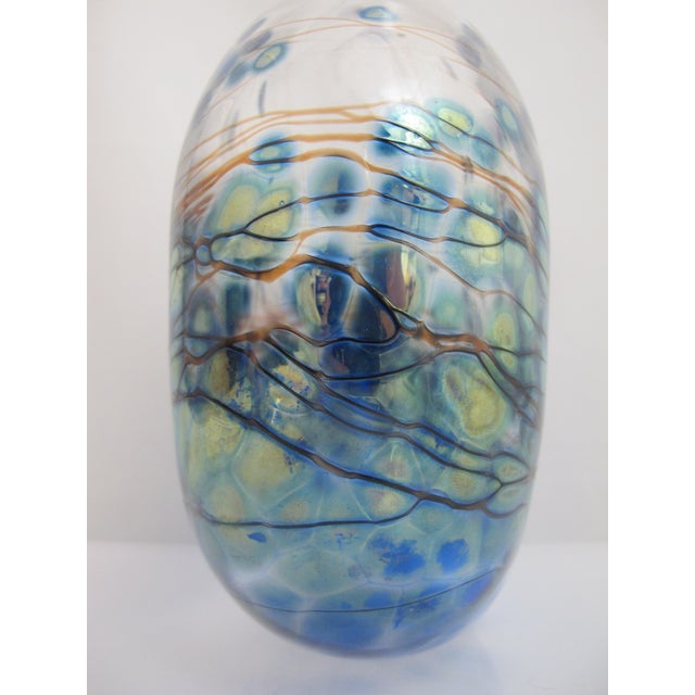 Glass Donald Carlson Pacific Nw Blue Green Studio Art Glass Spherical Vase For Sale - Image 7 of 10