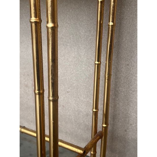 Mid-Century Modern Italian Faux Bamboo Gilt Metal Console With Smoked Glass For Sale - Image 11 of 11