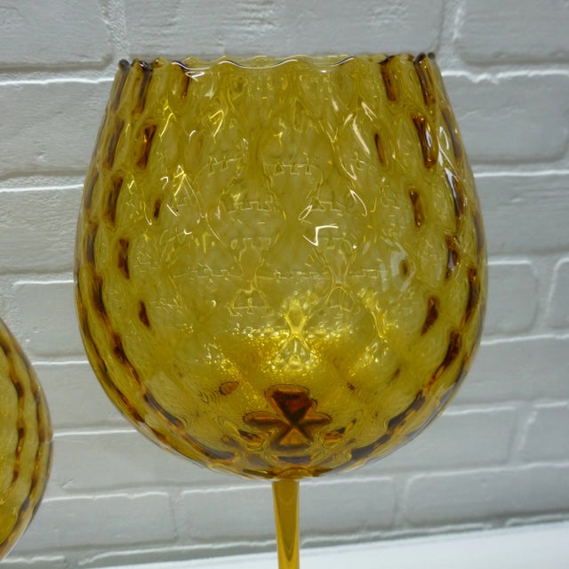 Glass Pair Vintage 1960s Amber Blown Glass Ball Vases Candle Holders For Sale - Image 7 of 8