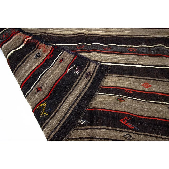 Mid 20th Century Vintage Brown & Orange Striped Kilim Rug-6'x11'3" For Sale - Image 5 of 7