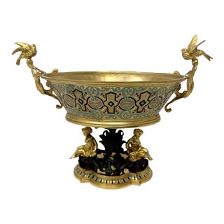 Antique French Gilt-Bronze Champlevé Enamel Centerpiece Ferdinand Barbedienne For Sale