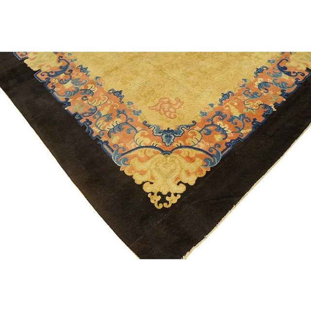 Textile 1920s Beige Open Field Floral Antique Chinese Peking Knotted Wool Room Size Rug For Sale - Image 7 of 12