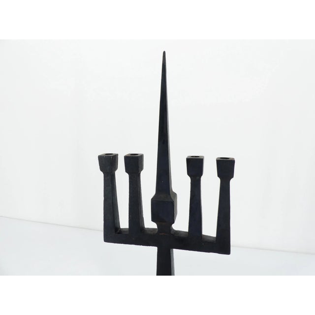 Brutalist Candelabra in Black Forged Steel, 1950s For Sale - Image 4 of 11